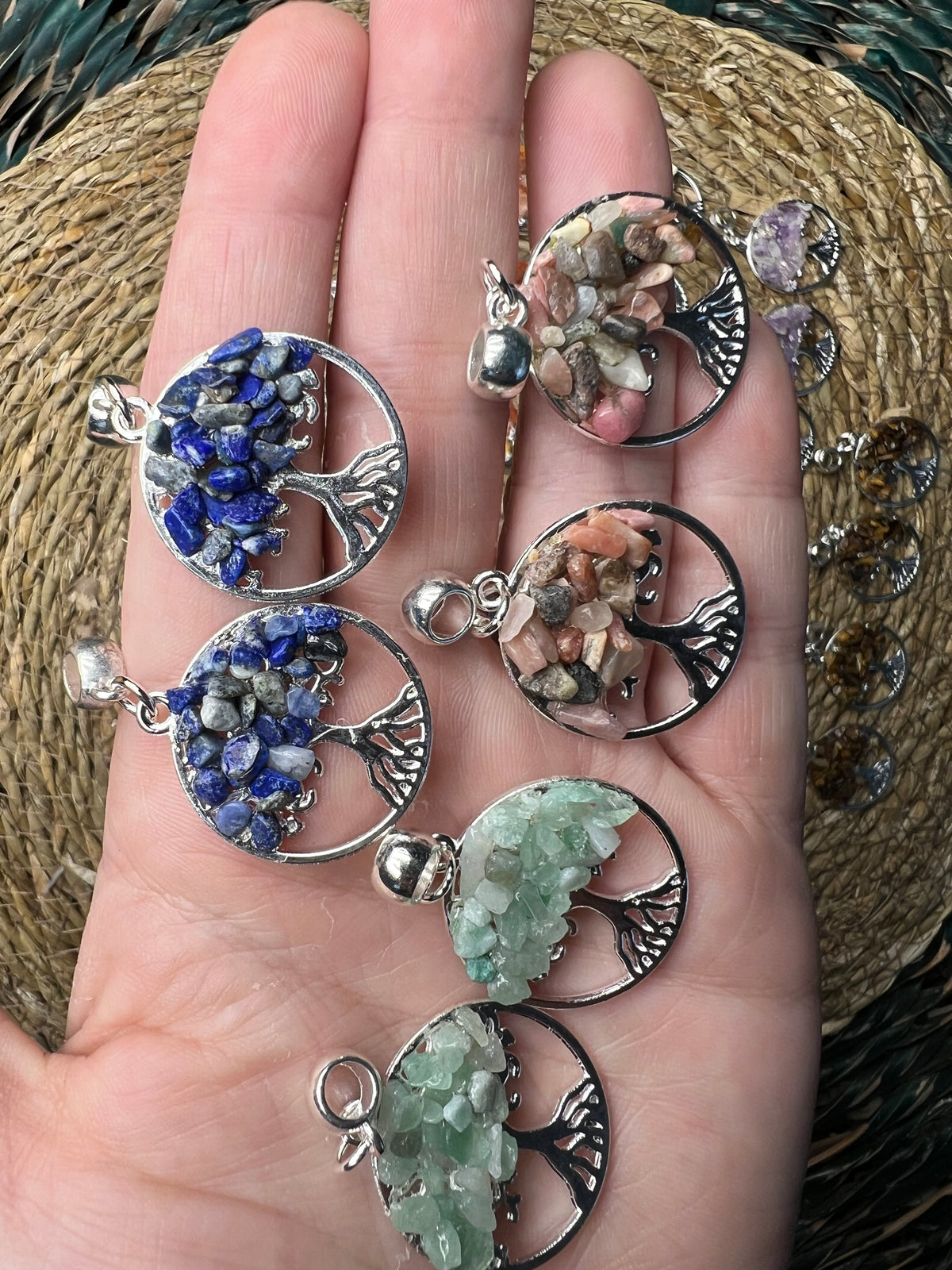 Natural Tree of Life Crystal Necklace – Choose Your Stone (Adjustable Cord)