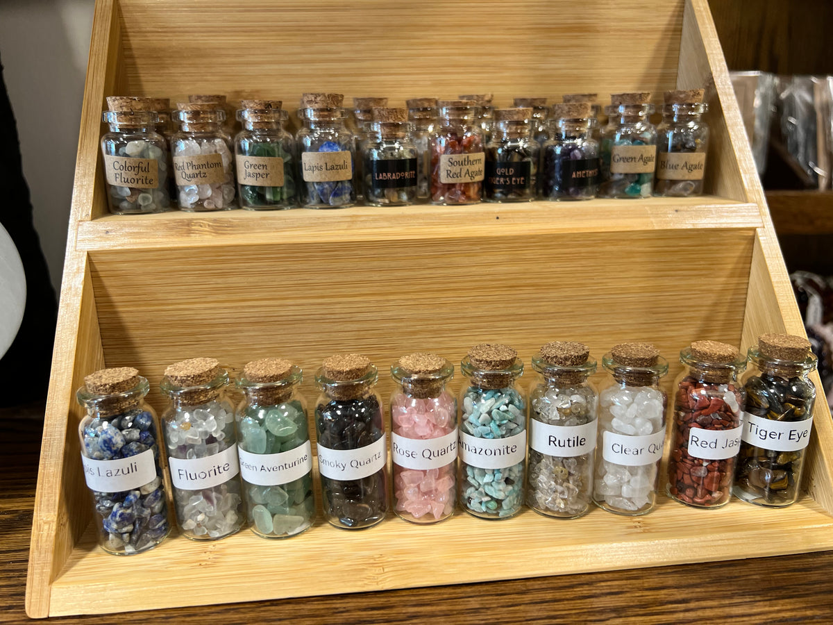 Natural Crystal Chip Bottle | Genuine Gemstone Chips in Glass Bottle | Mini Crystal Collection
