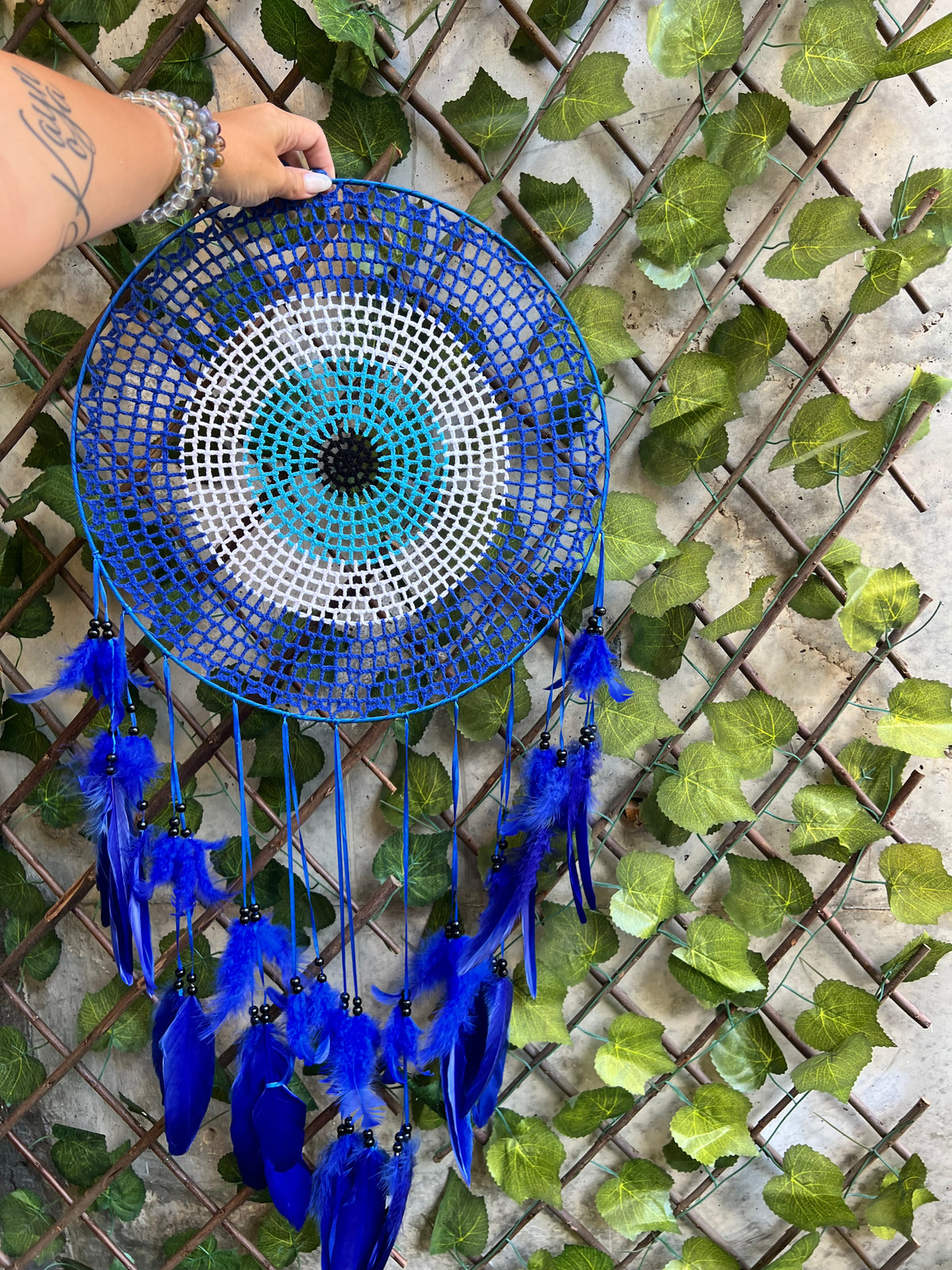 XL Blue Dream Catcher – Protection, Peace & Positive Energy | Large Feather Wall Hanging
