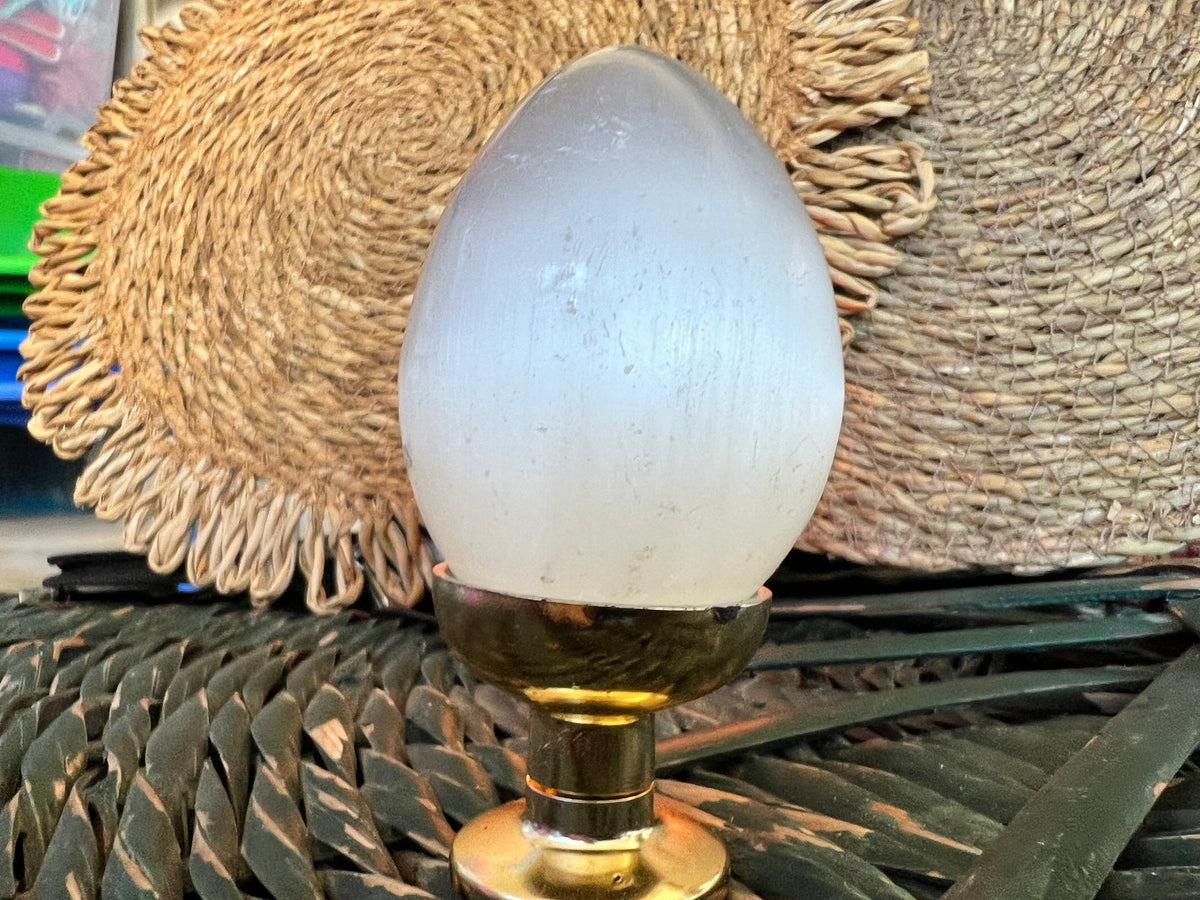 Natural Selenite Egg on Stand | Approx. 220 g | Cleansing, Clarity & Spiritual Protection
