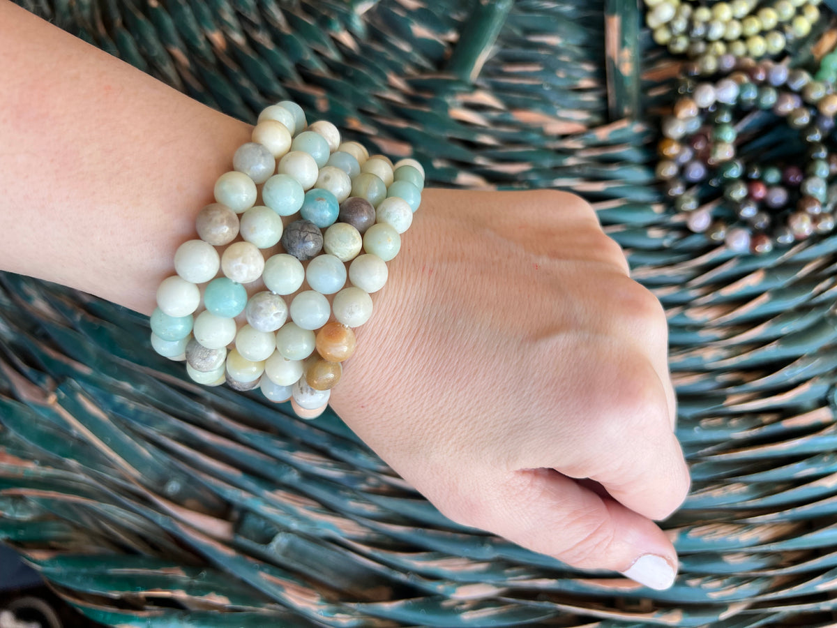 Natural Amazonite 8mm Beaded Bracelet | Communication, Calm & Good Luck Crystal Bracelet