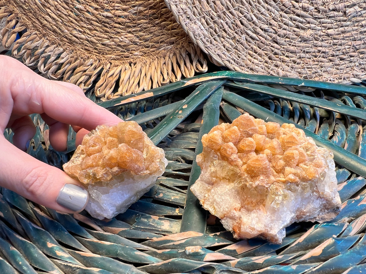 Natural Citrine with Honey Calcite Druzy Cluster