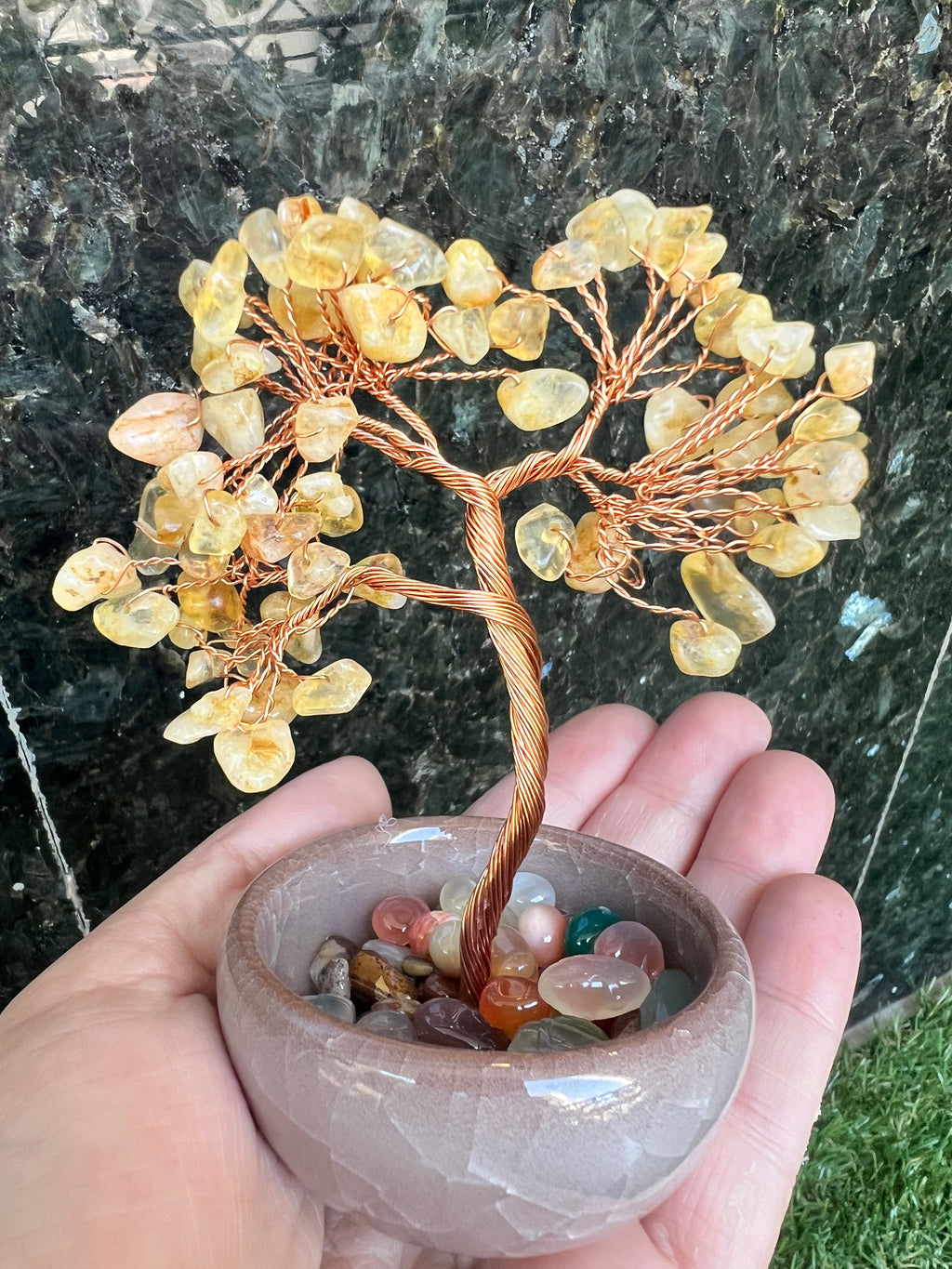 Abundance & Success Citrine Bonsai Crystal Tree in Ceramic Vase