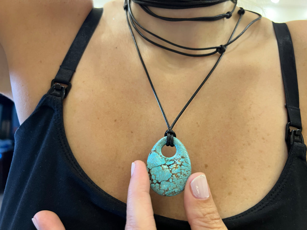 Natural Afghan Turquoise Pendant Necklace – Adjustable Cord