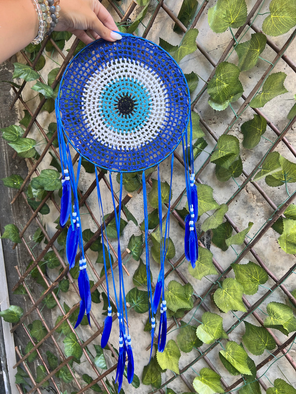 Large Evil Eye Dream Catcher – Protection, Peace & Positive Energy | Blue