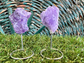 Natural Raw Amethyst on Metal Stand | Crystal Display | Approx. 8 cm | Protection, Calm & Intuition