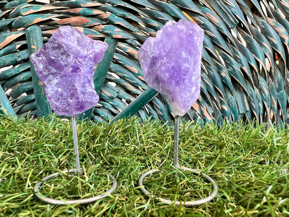 Natural Raw Amethyst on Metal Stand | Crystal Display | Approx. 8 cm | Protection, Calm & Intuition
