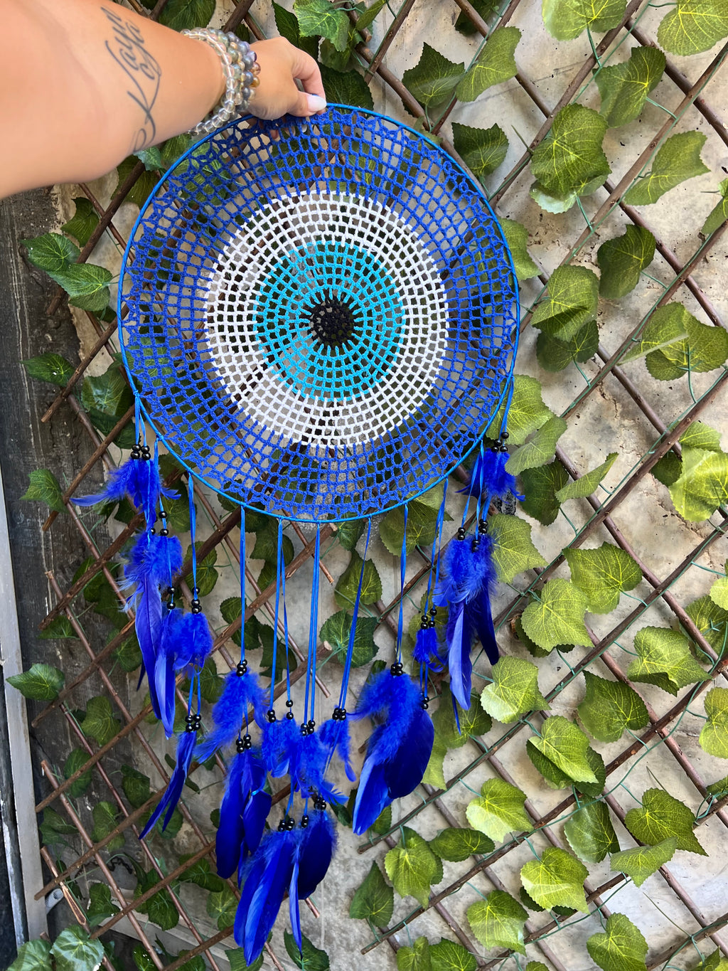 XL Blue Dream Catcher – Protection, Peace & Positive Energy | Large Feather Wall Hanging