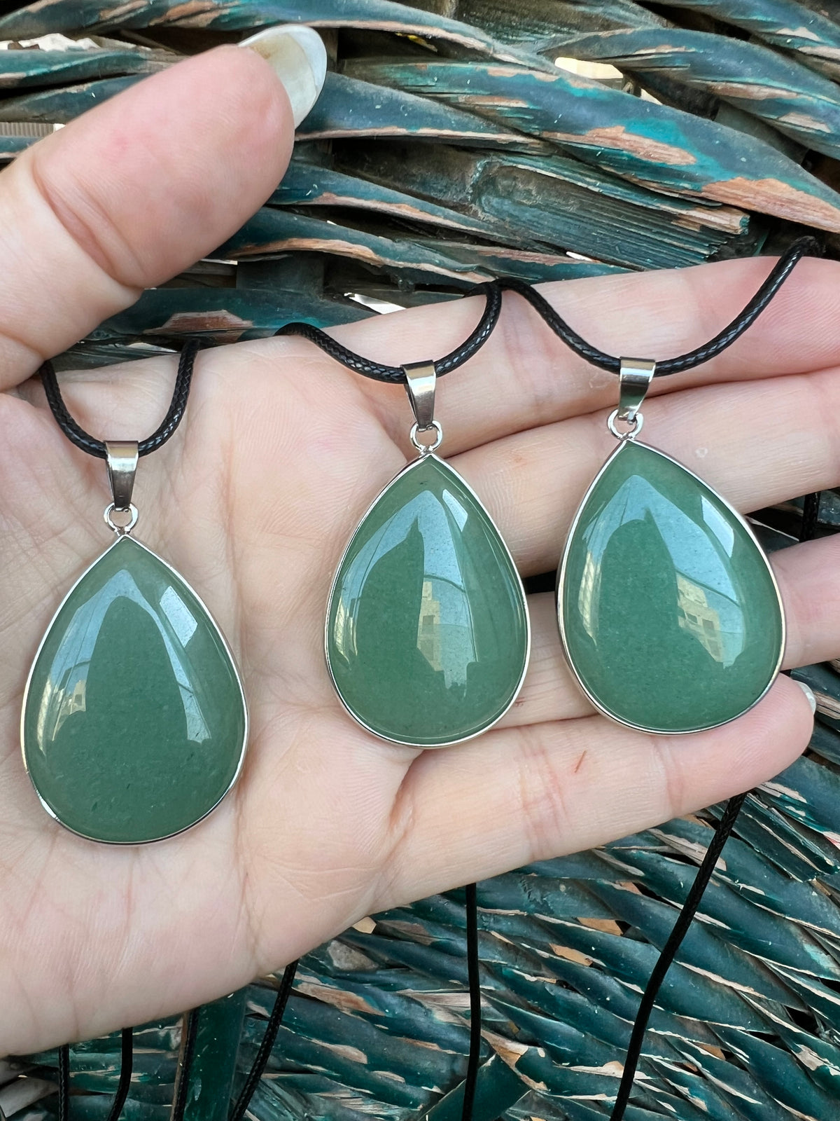 Green Aventurine Silver-Plated Teardrop Necklace – Luck, Abundance & Heart Healing