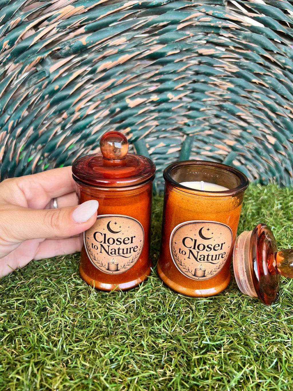 Handmade Scented Soy Candle in Amber Glass Jar with Lid | Aromatherapy Candle