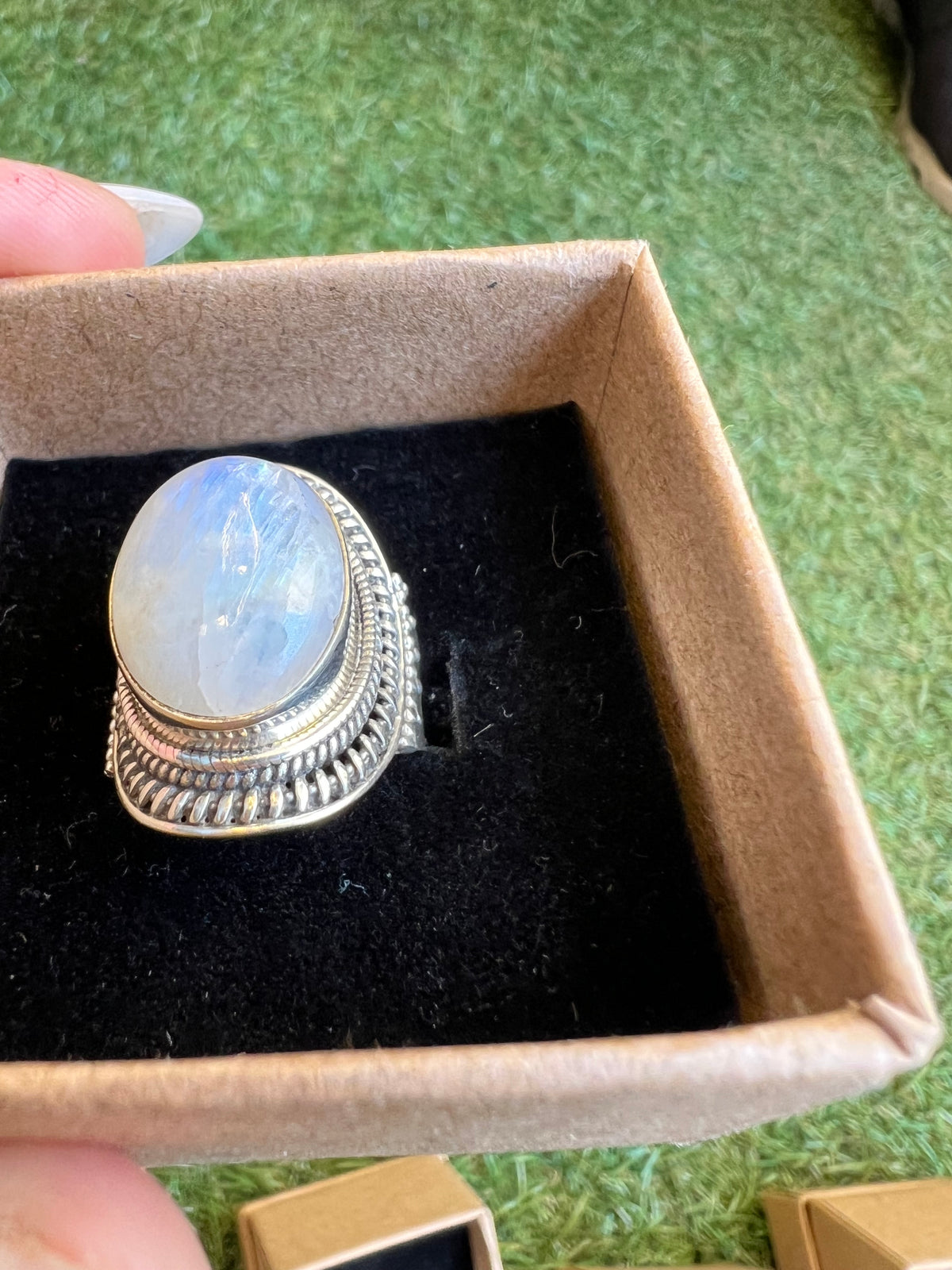 Natural Rainbow Moonstone Intuition Ring in 925 Italian Sterling Silver