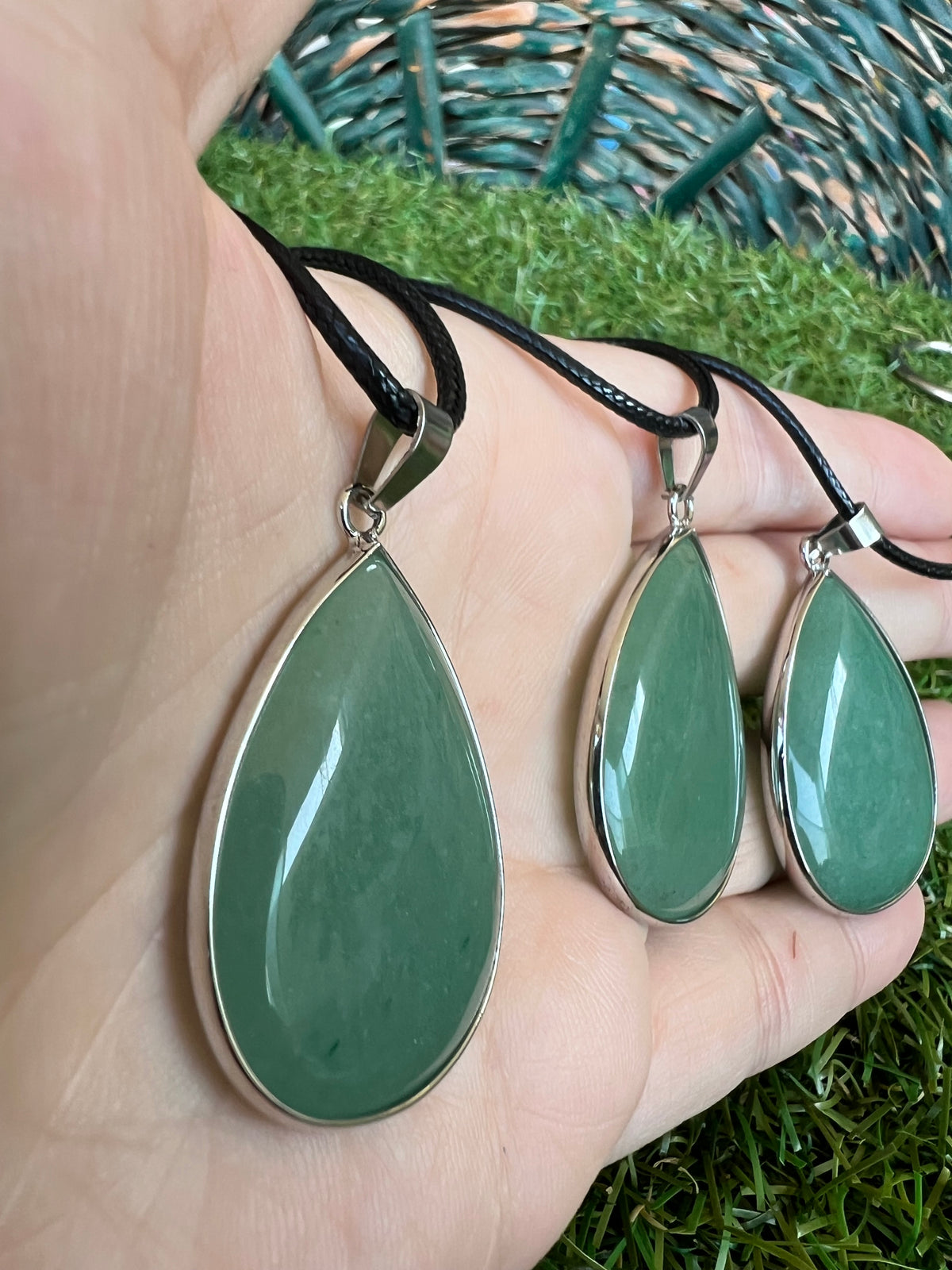 Green Aventurine Silver-Plated Teardrop Necklace – Luck, Abundance & Heart Healing