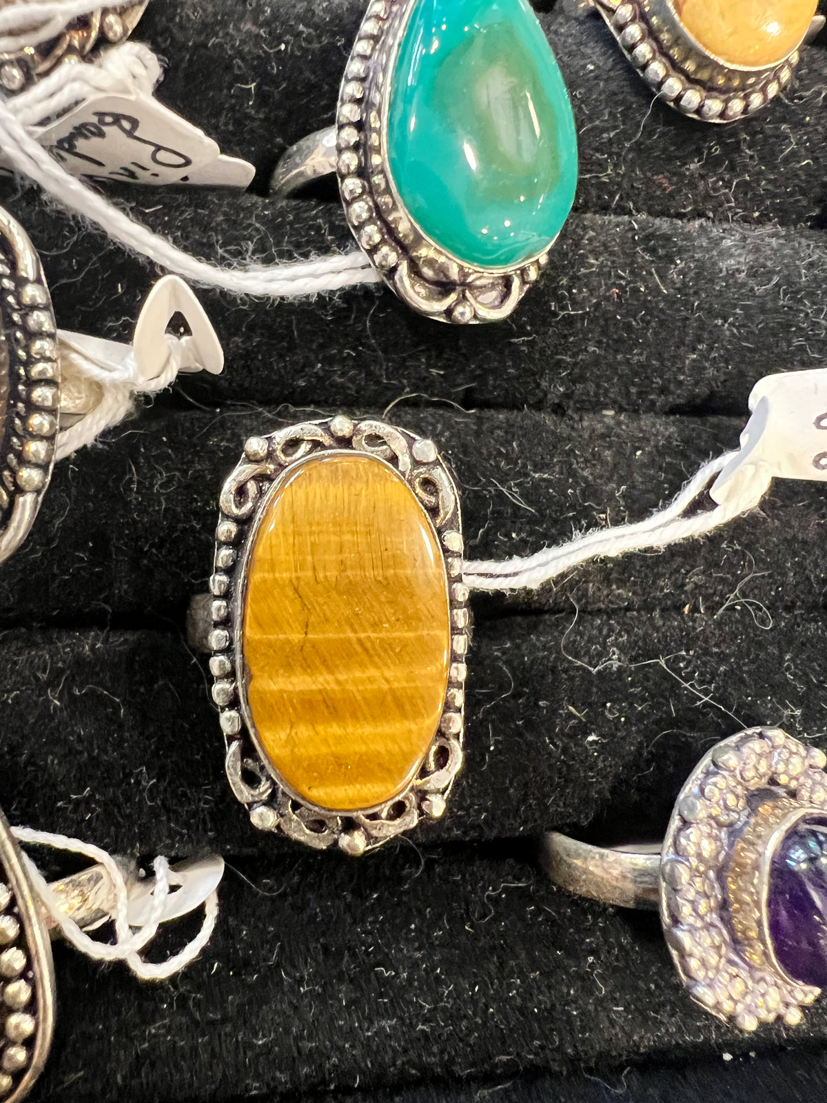 Natural Silver-Plated Statement Crystal Rings Collection “Chunky A”