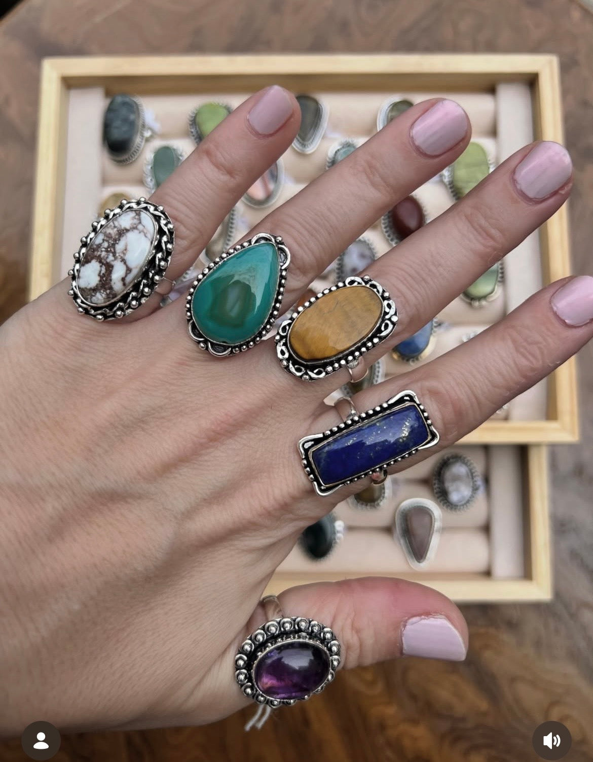 Natural Silver-Plated Statement Crystal Rings Collection “Chunky A”