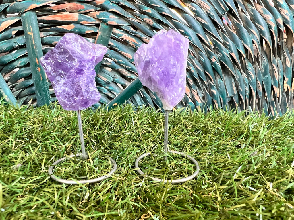 Natural Raw Amethyst on Metal Stand | Crystal Display | Approx. 8 cm | Protection, Calm & Intuition