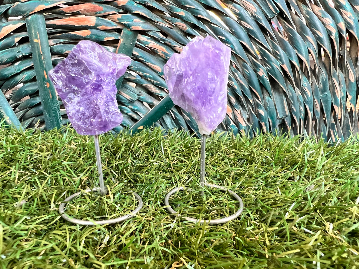 Natural Raw Amethyst on Metal Stand | Crystal Display | Approx. 8 cm | Protection, Calm & Intuition