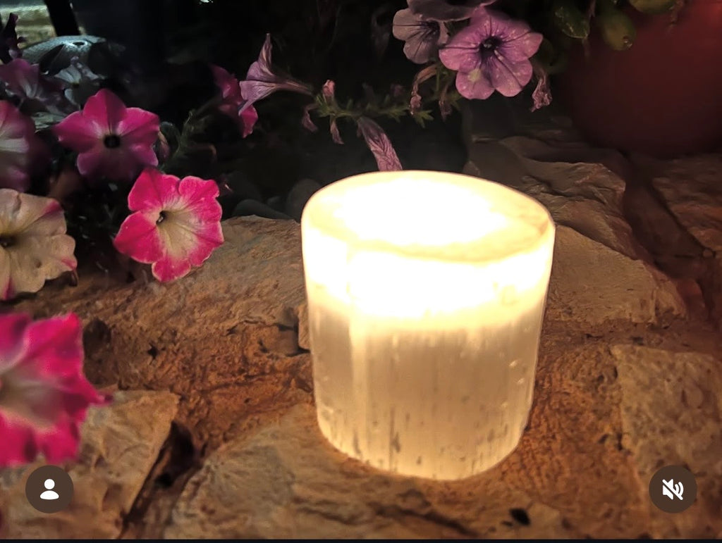 Natural Selenite Candle Holder – Cleansing & Peace