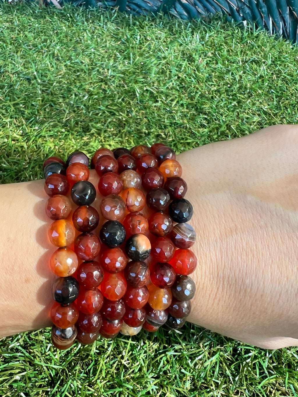 Natural Faceted Carnelian Bracelet | 8mm Genuine Gemstone Beads | Motivation, Confidence & Vitality