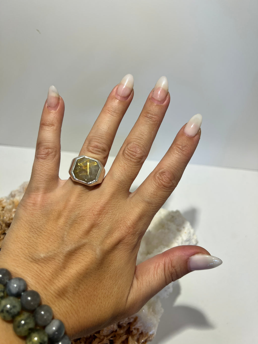Golden Rutilated Quartz Abundance Ring in 925 Italian Sterling Silver