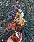 Seven Chakra Crystal Tree on Natural Wood Base