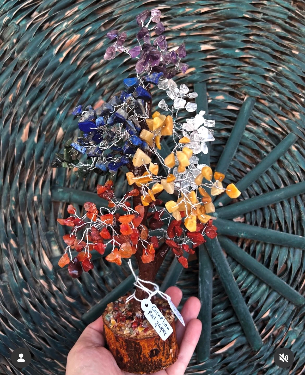 Seven Chakra Crystal Tree on Natural Wood Base