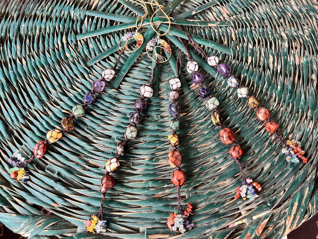 Natural Seven Chakra Hanging Charm – Tree of Life & Macramé Decor