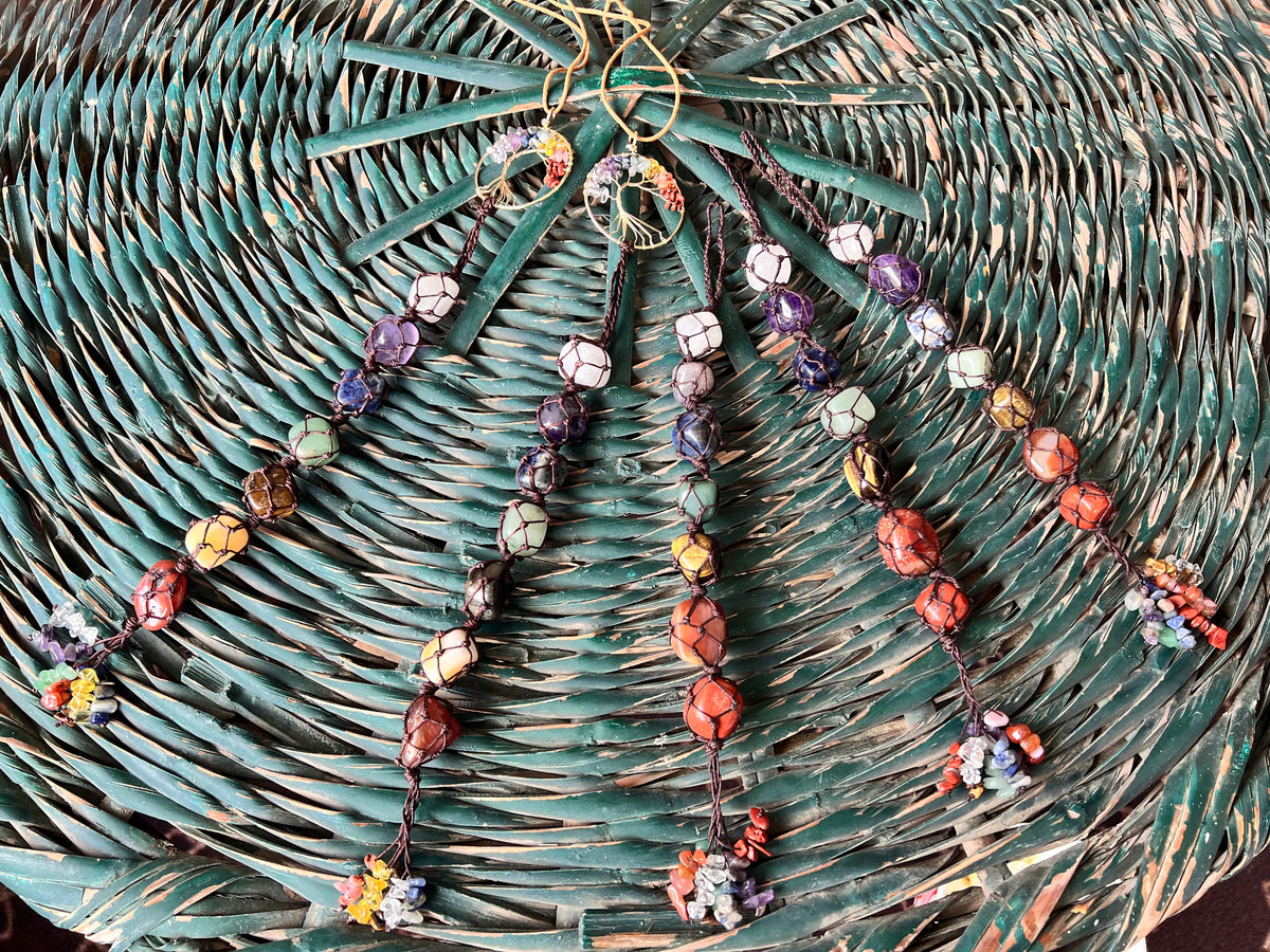 Natural Seven Chakra Hanging Charm – Tree of Life & Macramé Decor