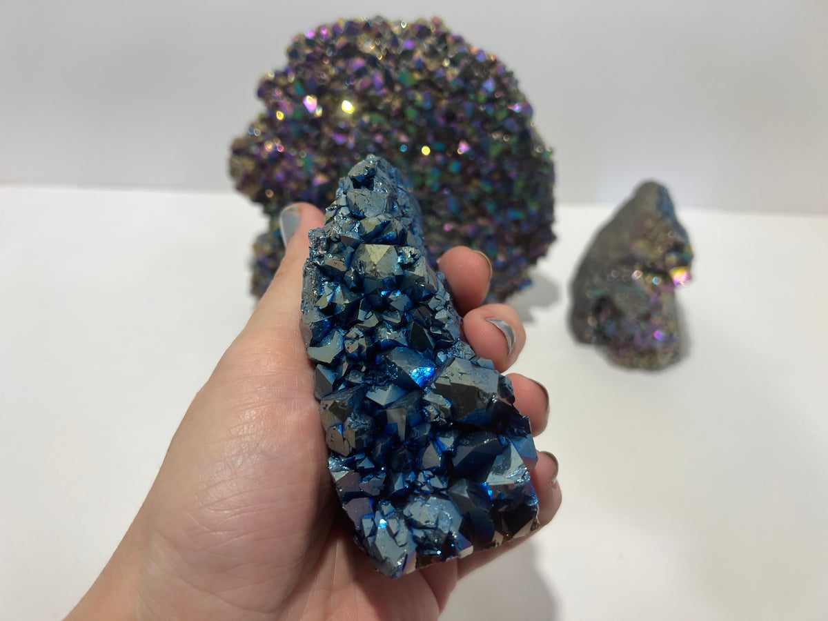 Natural Blue Titanium Aura Quartz Cluster – 309 g