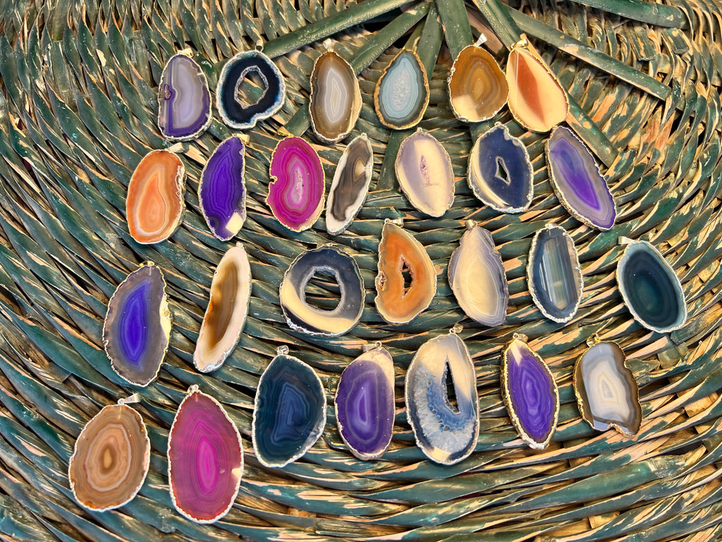Natural Agate Slice Necklace – Choose Your Color (Adjustable Cord)