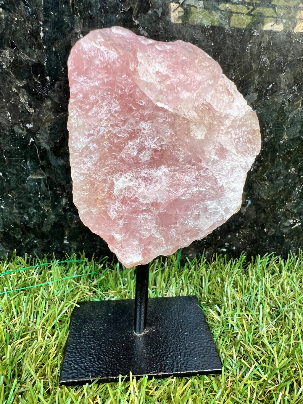 Natural Rose Quartz on Metal Stand – 515 g