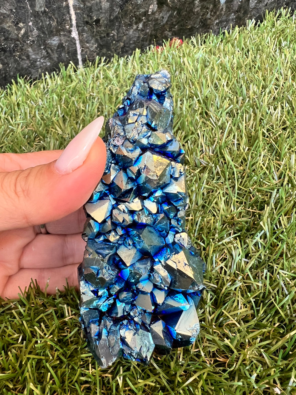 Natural Blue Titanium Aura Quartz Cluster – 309 g
