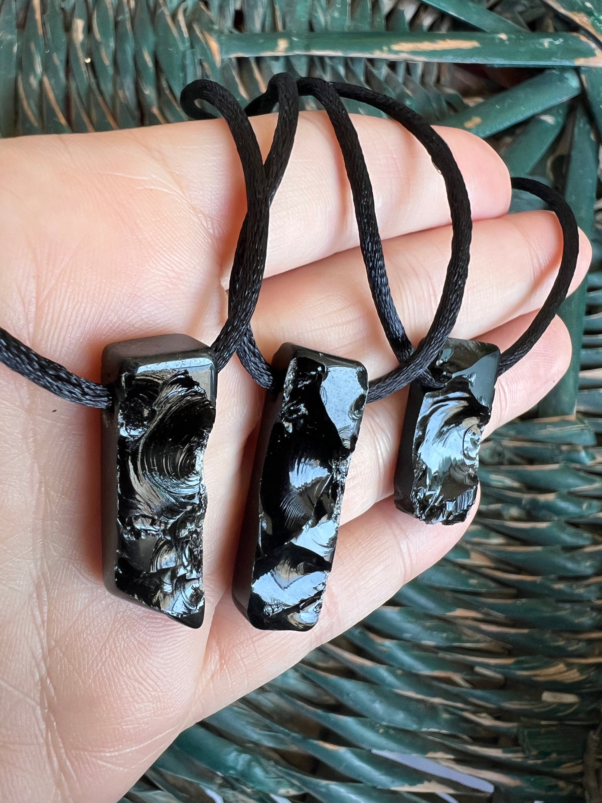 Natural Black Obsidian Pendant Necklace – Adjustable Cord