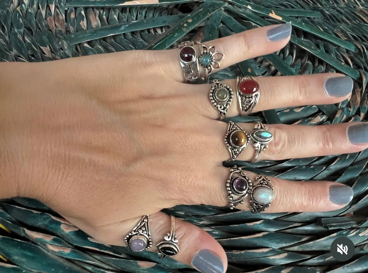 Natural Silver-Plated Crystal Rings Collection “Delicate A”