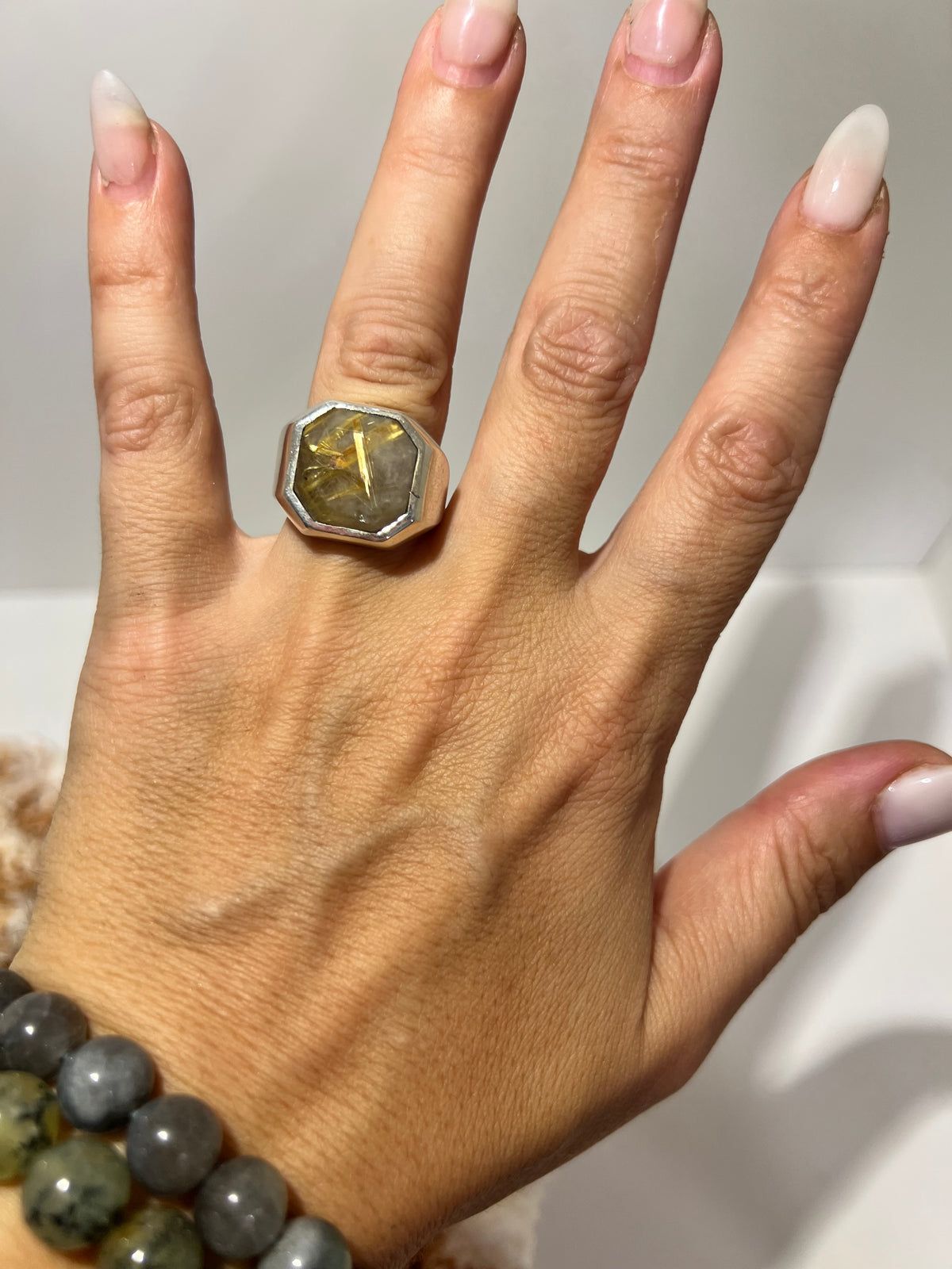 Golden Rutilated Quartz Abundance Ring in 925 Italian Sterling Silver