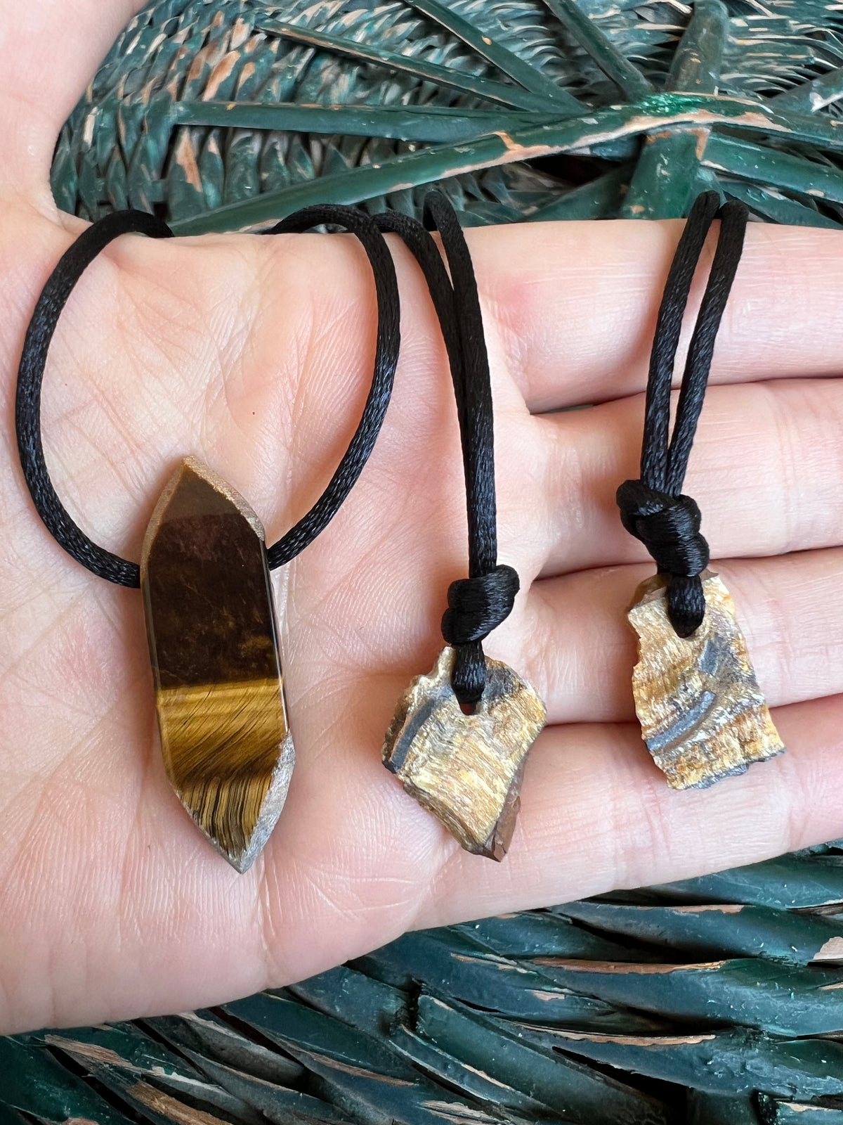 Natural Tiger’s Eye Raw & Polished Pendant Necklace – Adjustable Cord