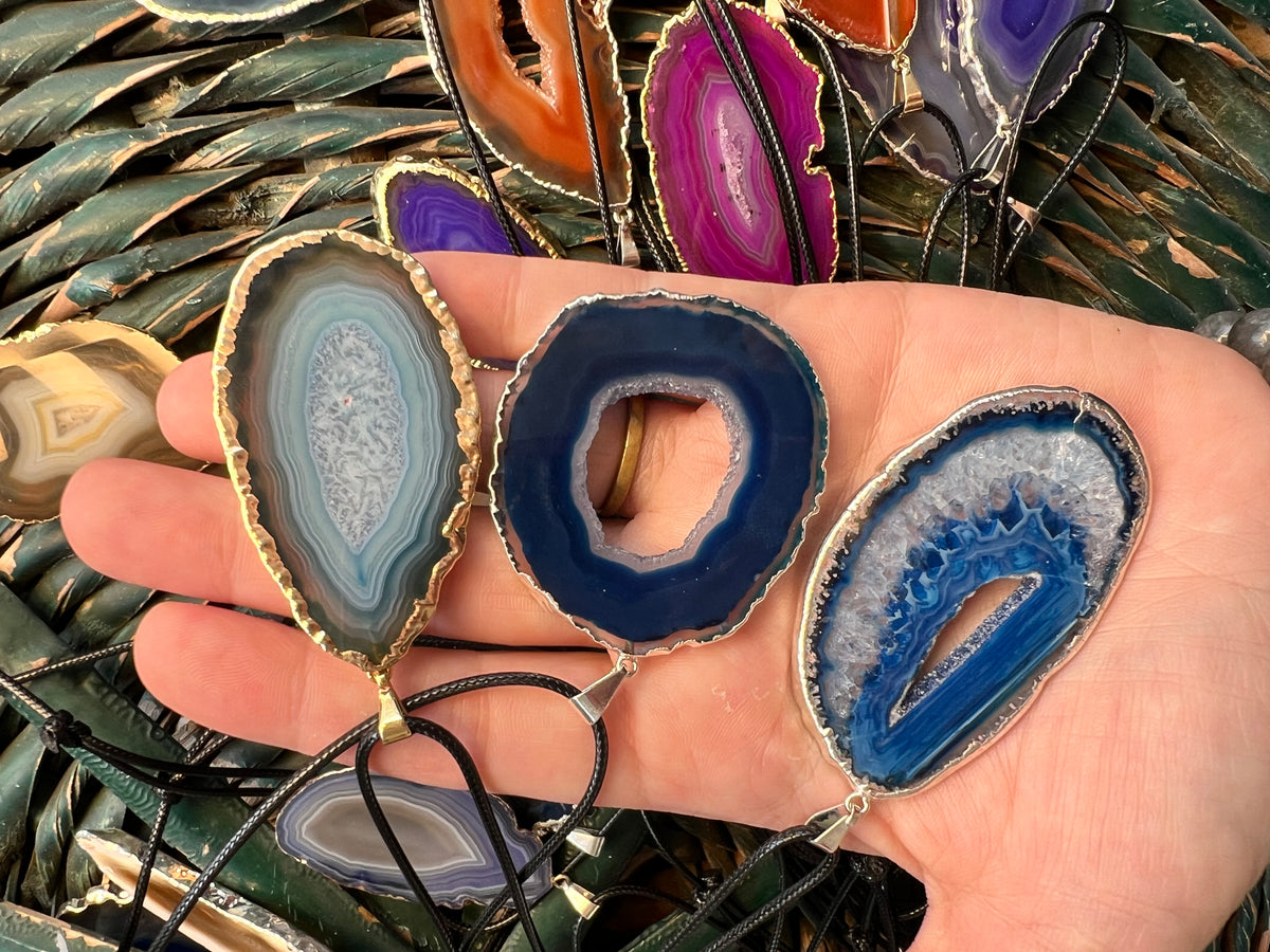 Natural Agate Slice Necklace – Choose Your Color (Adjustable Cord)