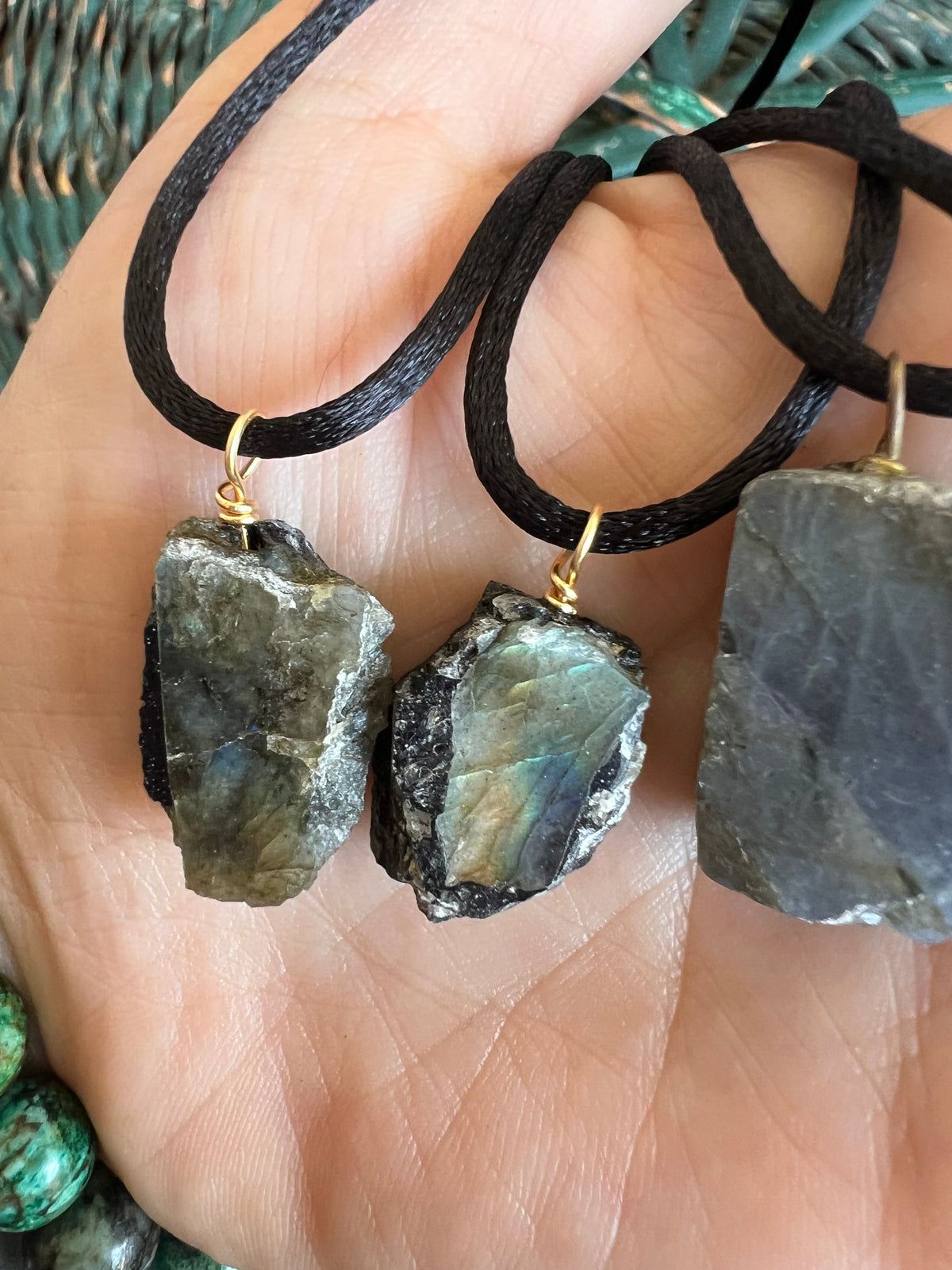 Natural Raw Labradorite Pendant Necklace – Adjustable Cord