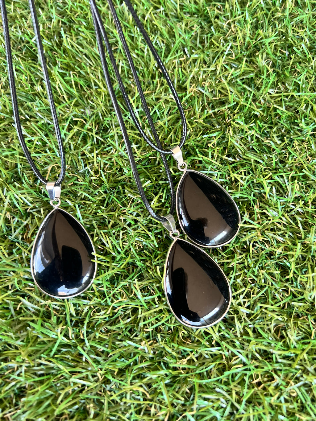Black Obsidian Silver-Plated Teardrop Necklace – Protection, Grounding & Strength