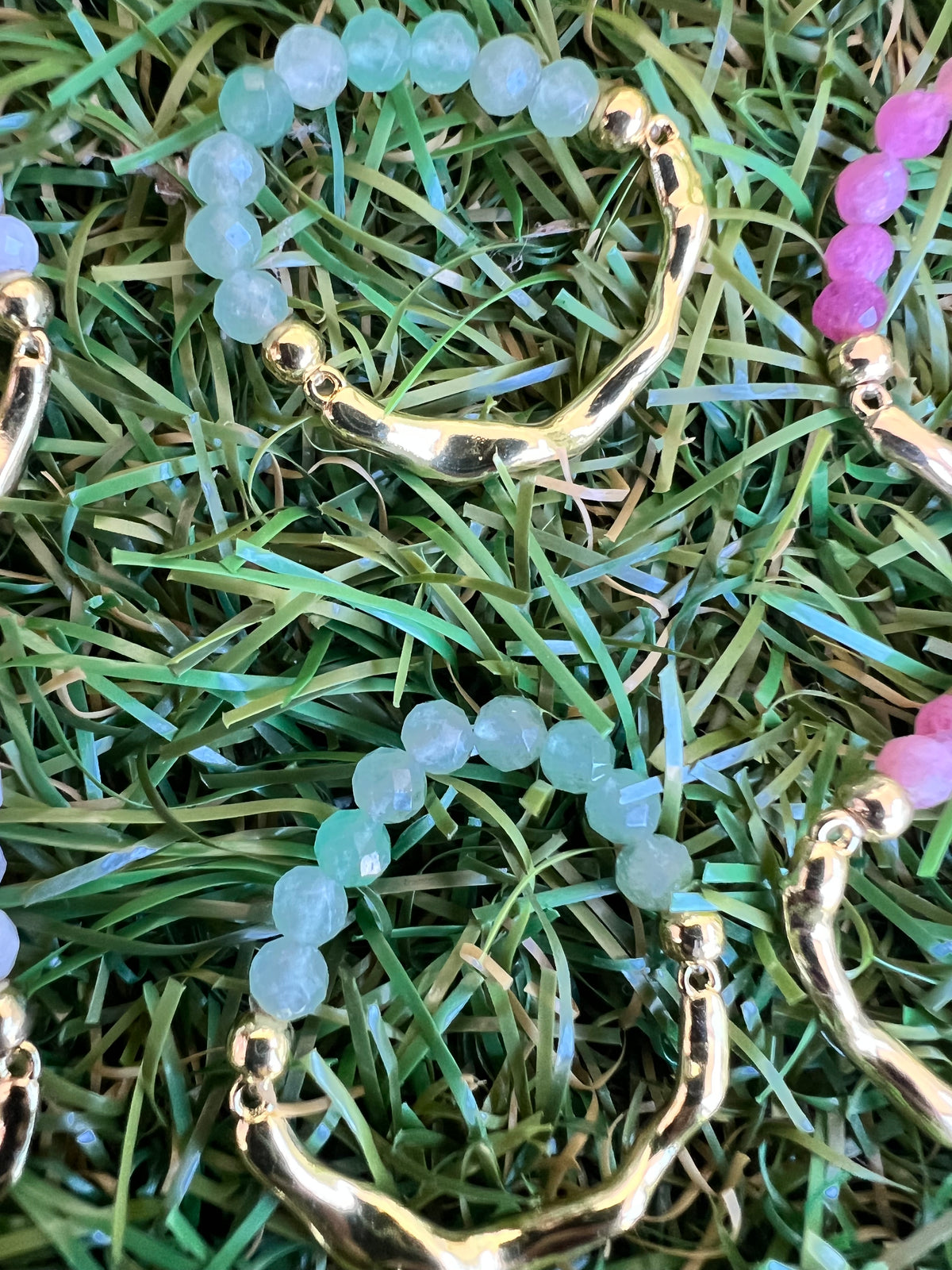 Natural Gemstone & Brass Elastic Ring – Faceted 3 mm Crystal Beads
