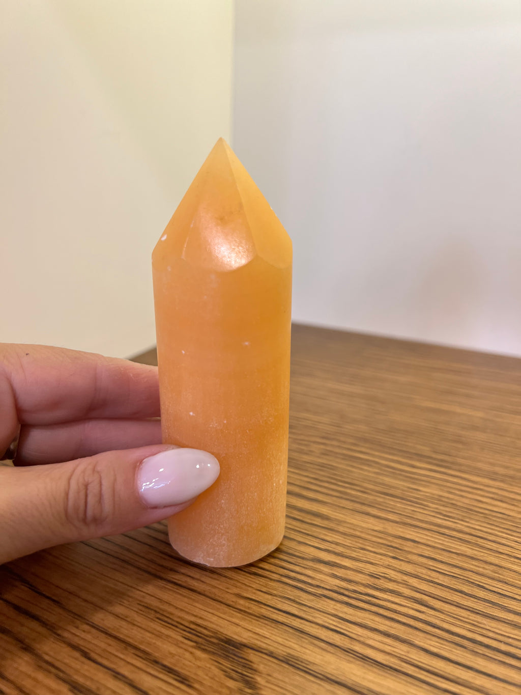 Natural Orange Calcite Cylindrical Tower | Polished Crystal Point