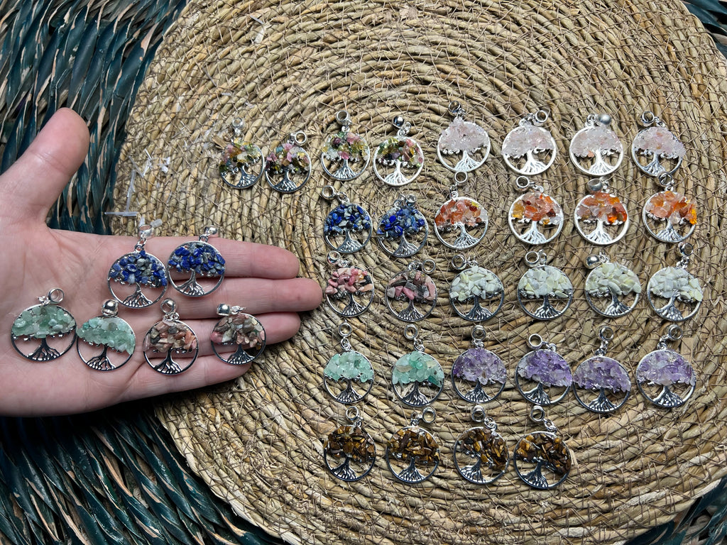 Natural Tree of Life Crystal Necklace – Choose Your Stone (Adjustable Cord)