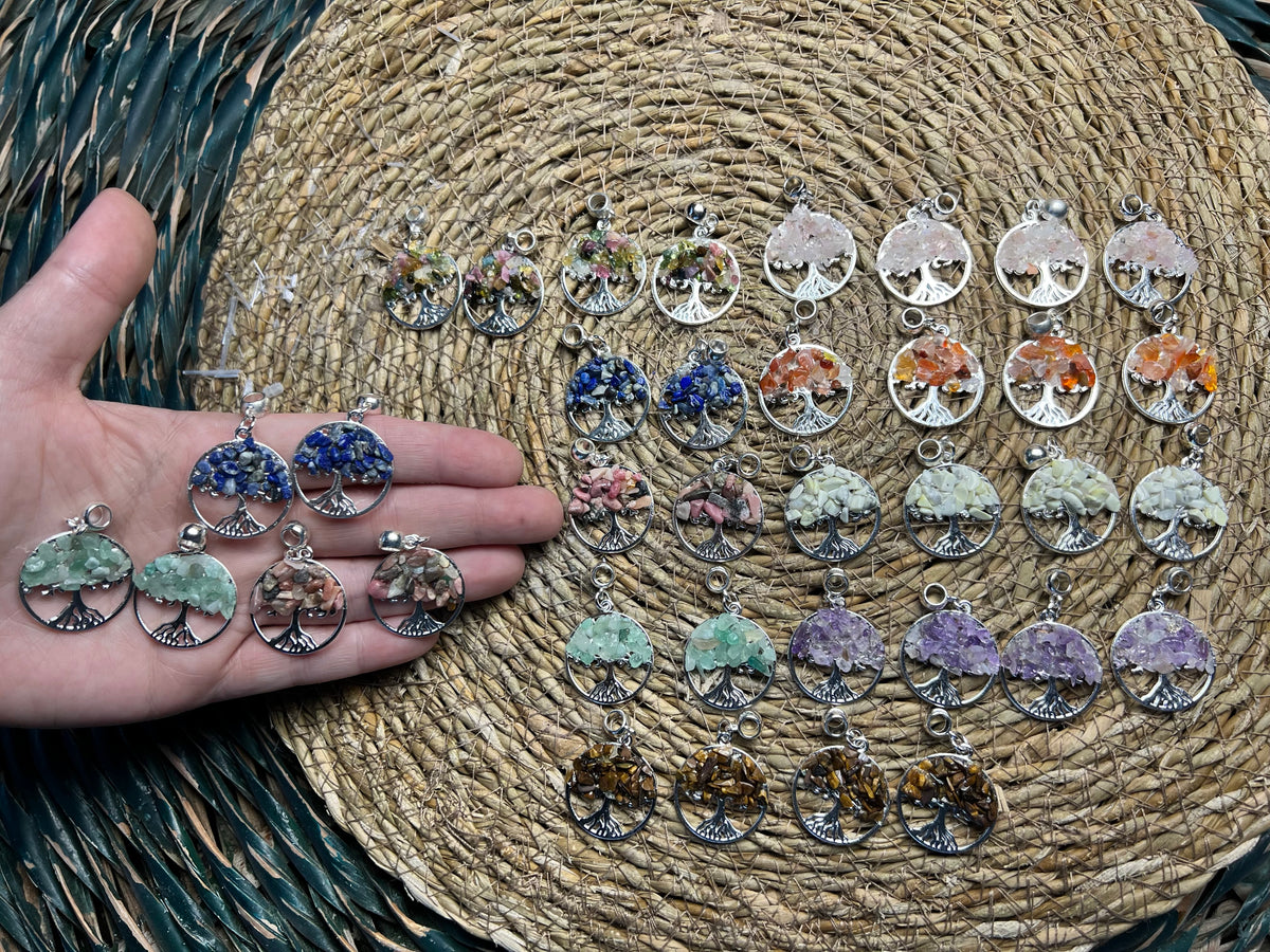 Natural Tree of Life Crystal Necklace – Choose Your Stone (Adjustable Cord)