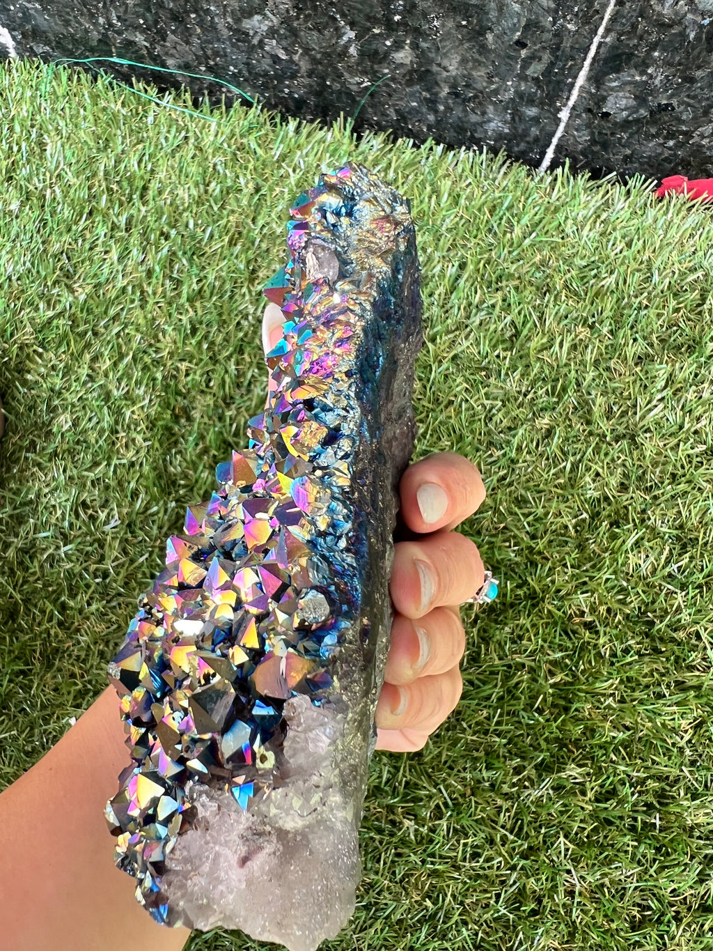 Natural Rainbow Aura Quartz Cluster – 1,294 g