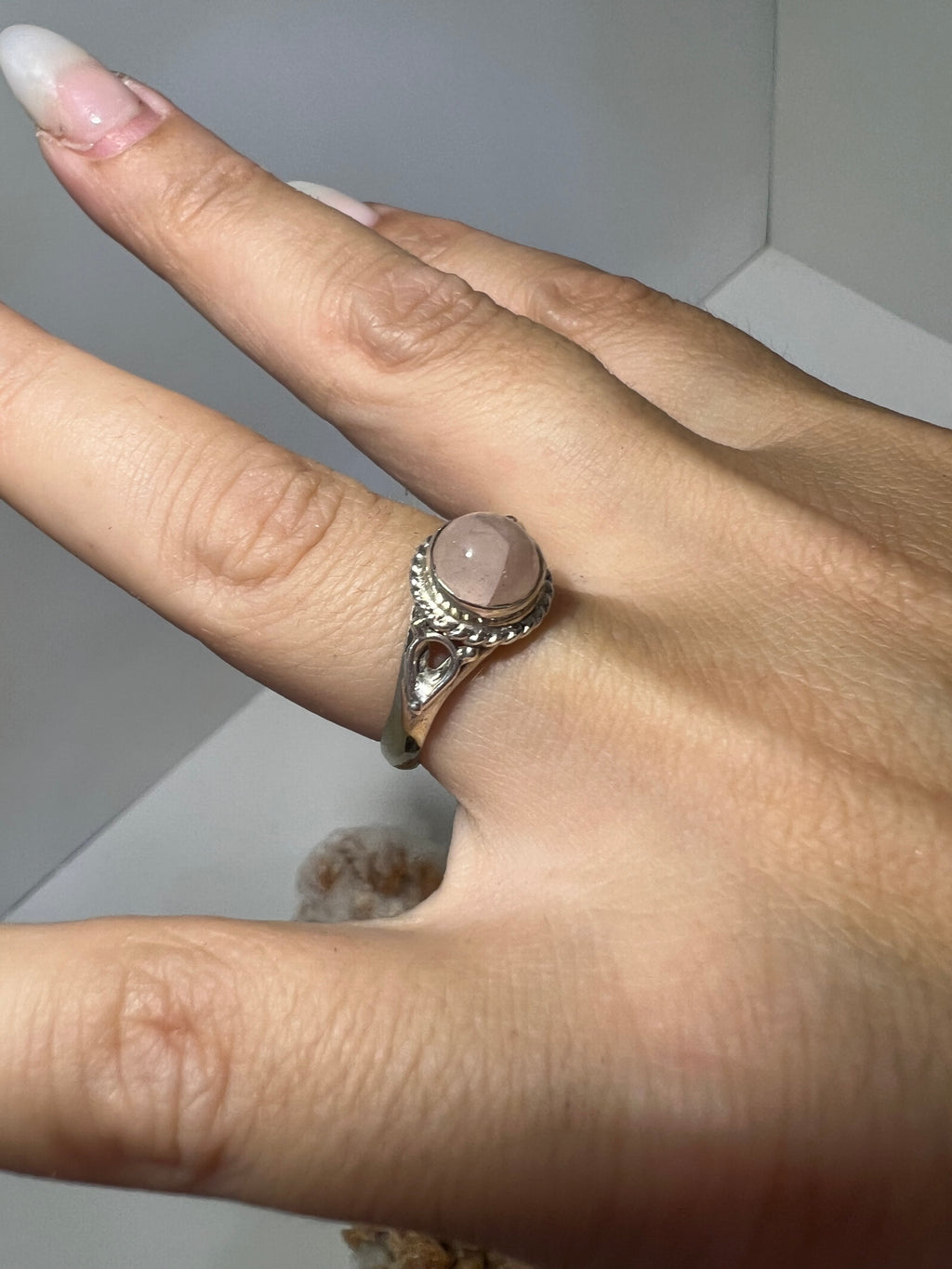 Genuine Natural Rose Quartz Ring in 925 Italian Sterling Silver