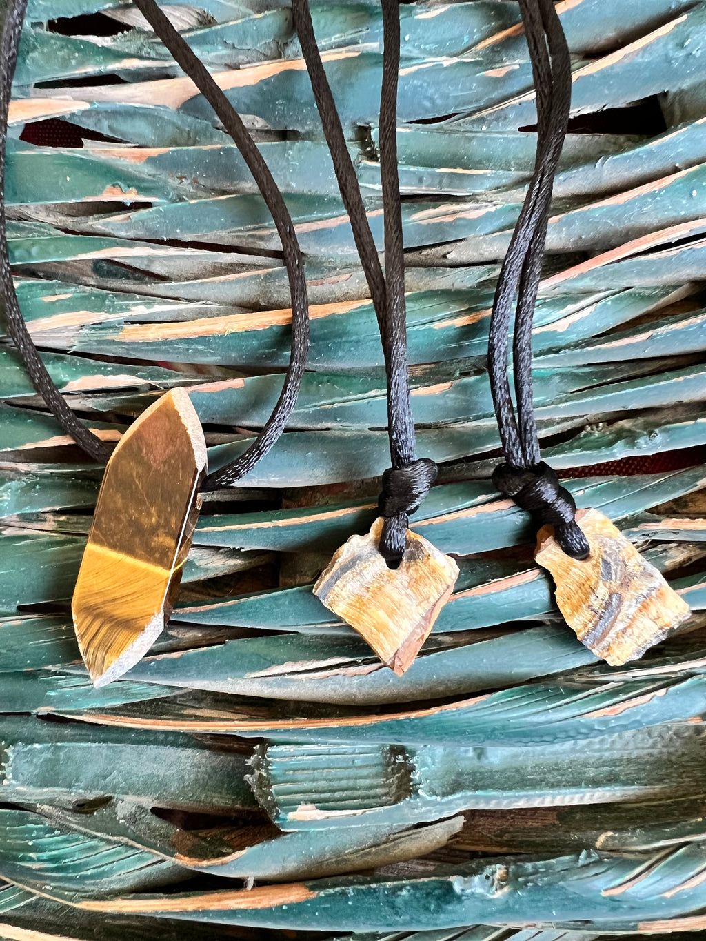 Natural Tiger’s Eye Raw & Polished Pendant Necklace – Adjustable Cord