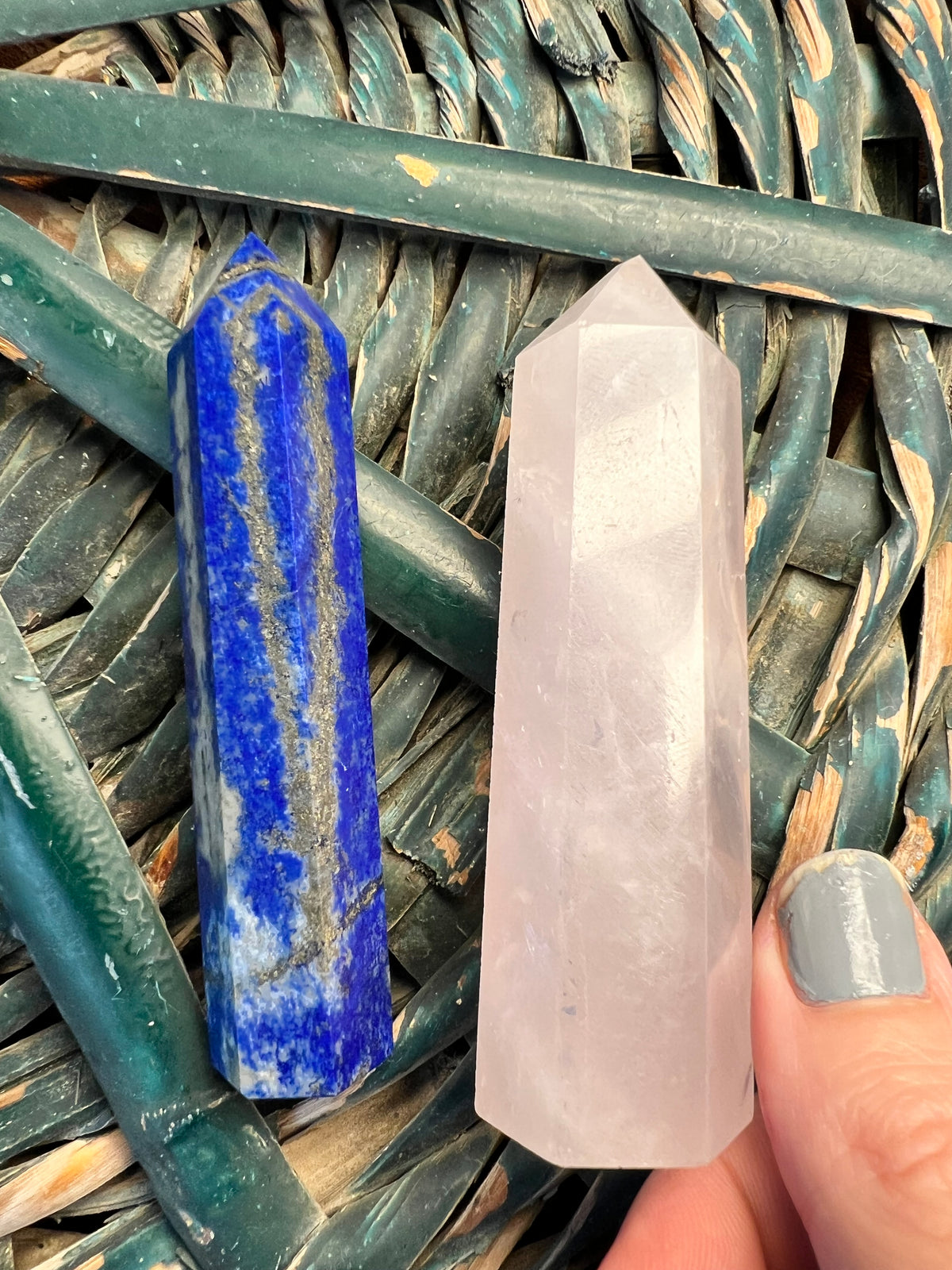 Natural Faceted Crystal Point Tower | Rose Quartz & Lapis Lazuli