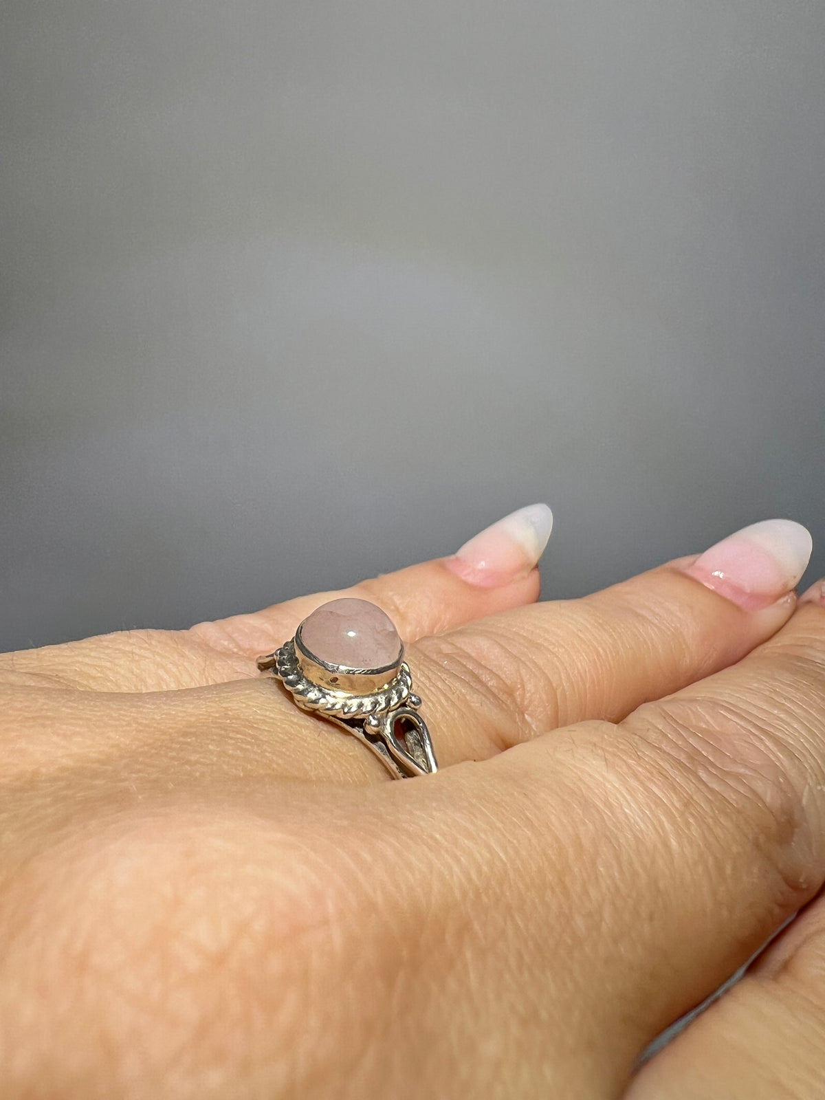 Genuine Natural Rose Quartz Ring in 925 Italian Sterling Silver