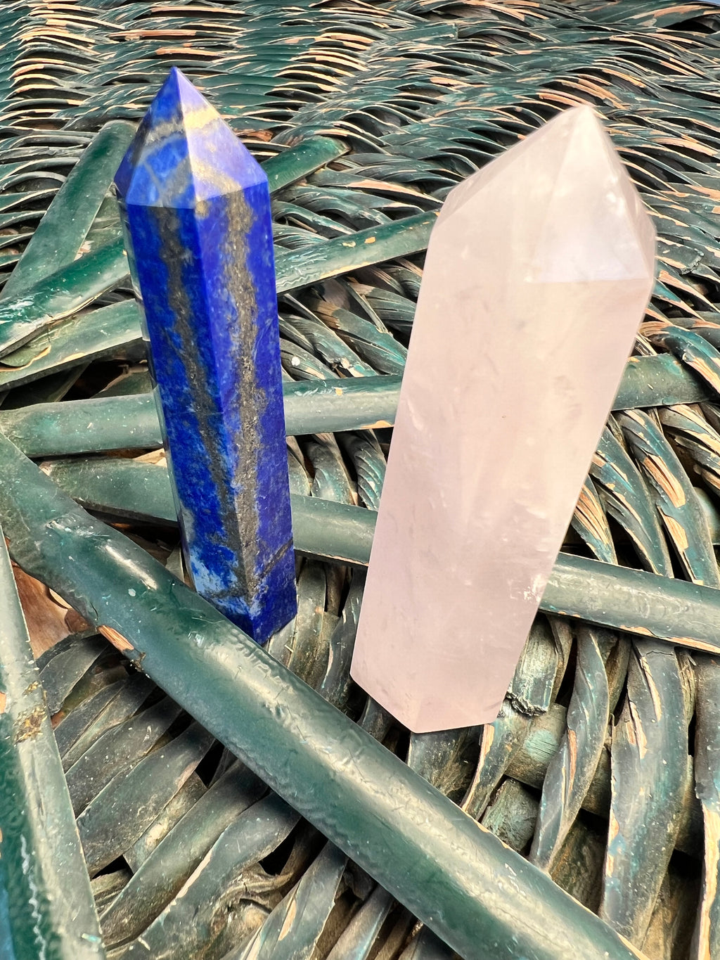 Natural Faceted Crystal Point Tower | Rose Quartz & Lapis Lazuli