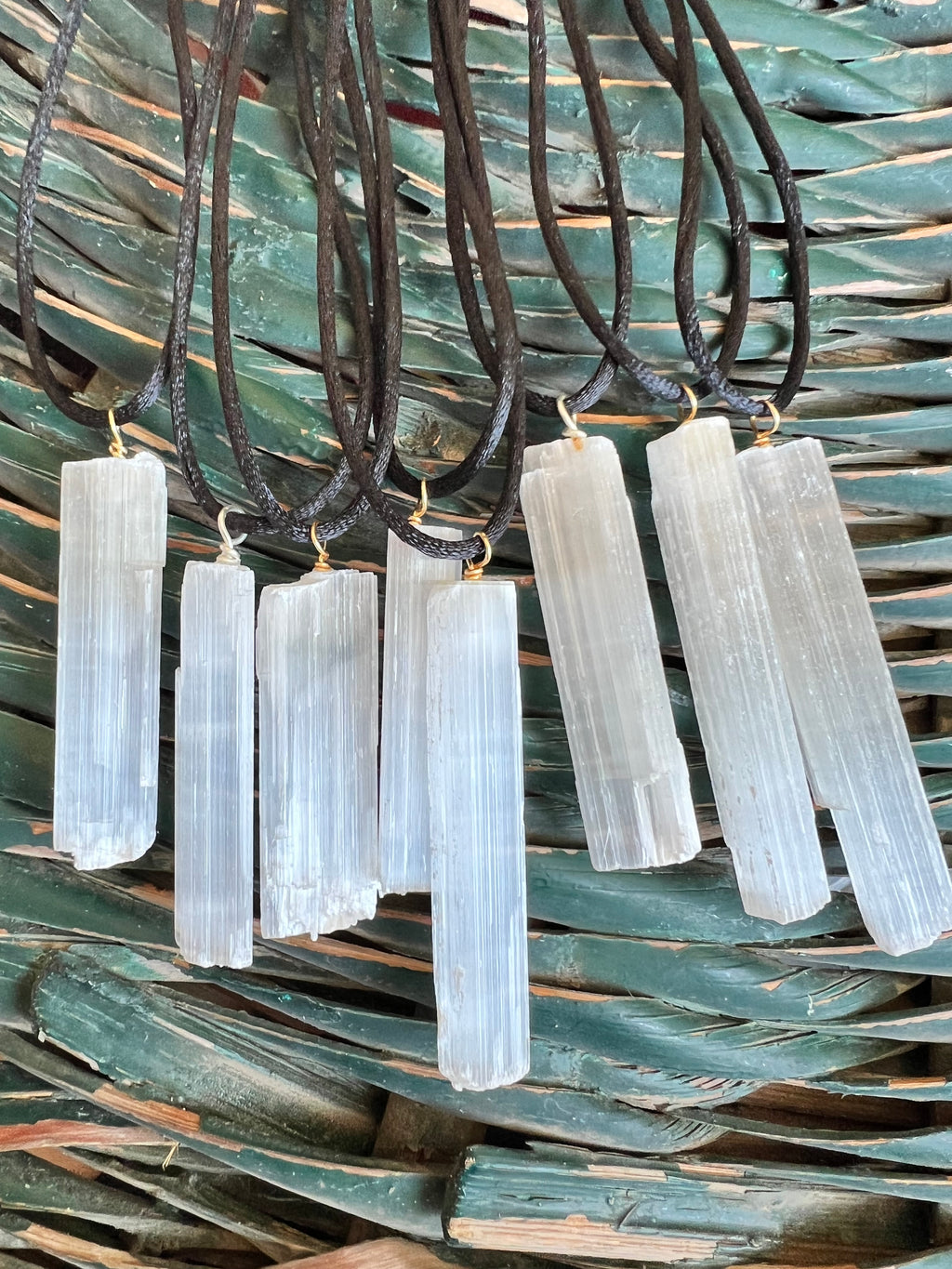 Natural Selenite Wand Pendant Necklace – Adjustable Cord