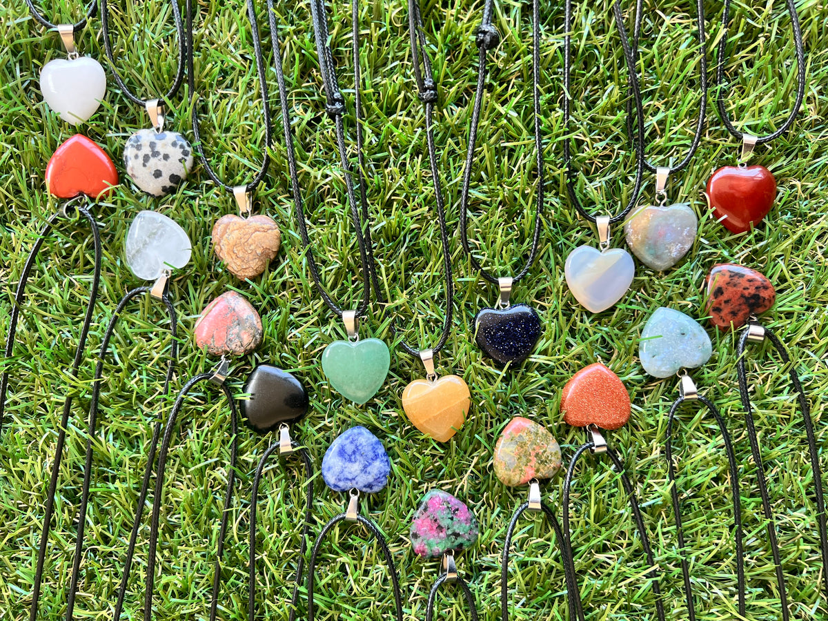 Natural Crystal Heart Necklace – Choose Your Stone (Adjustable Cord)